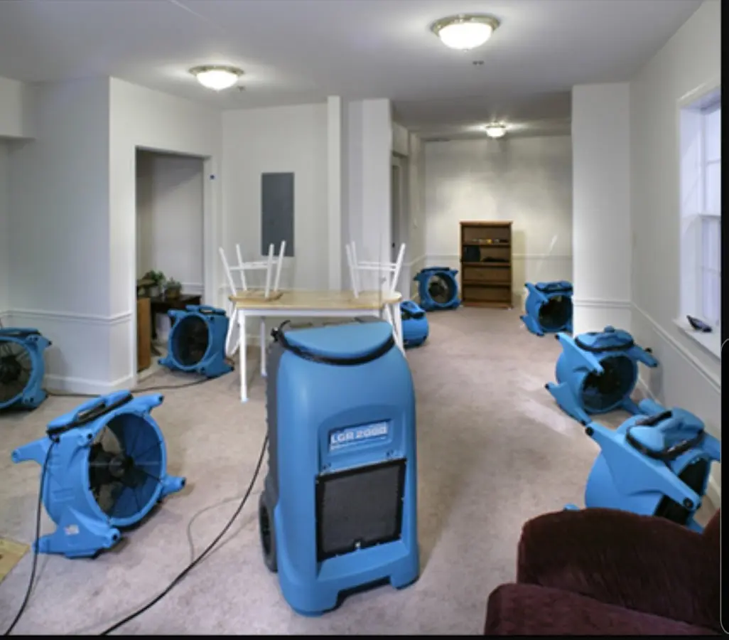 Air movers and dehumidifier setup for Water Extraction & Removal in Orchards